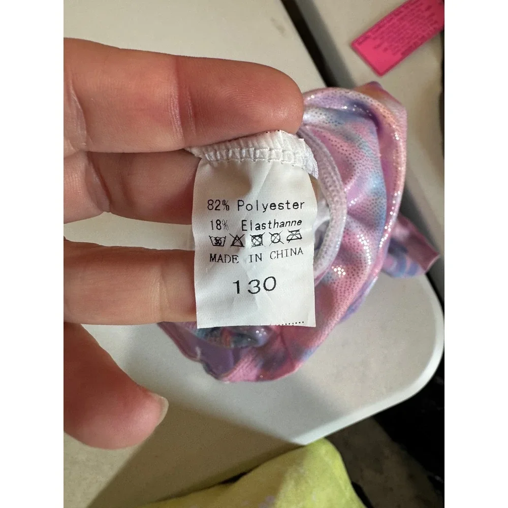Fashion Kids Girls Tie Dye Metallic Sparkle Gymnastics Leotard Unitard Pink Blue